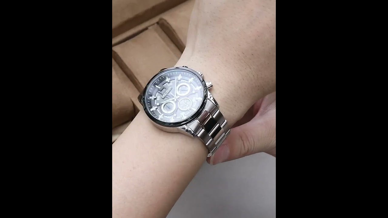 MEGIR Luxury Watch Mens Business Watches Calendar Stainless Steel Quartz Wrist Watch Clock Casual Chronograph Relogio Masculino-16