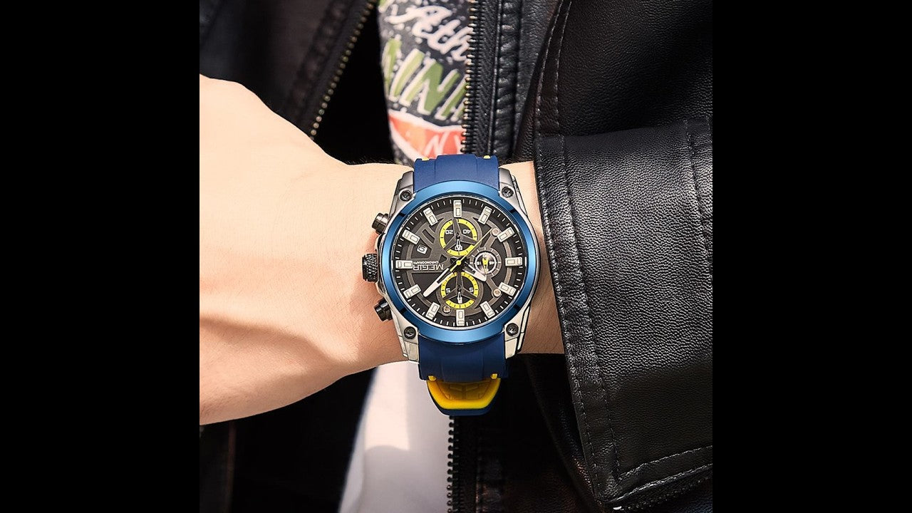 MEGIR Original Blue Sport Watches for Men Top Luxury Chronograph WristWatch Military Quartz Clock Luminous Big Dial Reloj Hombre-15
