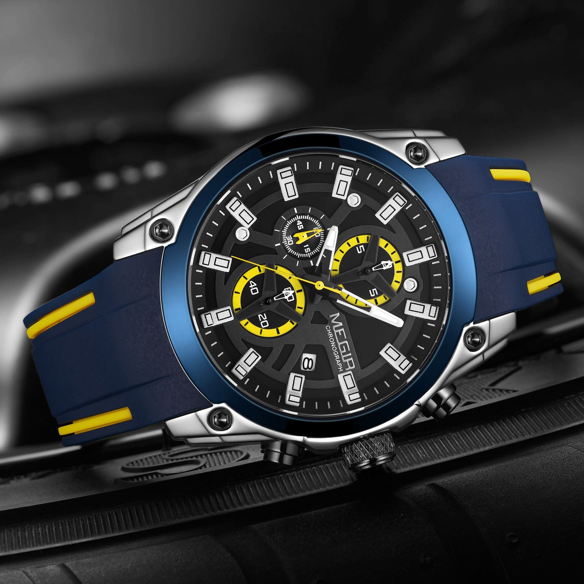 MEGIR Original Blue Sport Watches for Men Top Luxury Chronograph WristWatch Military Quartz Clock Luminous Big Dial Reloj Hombre-5