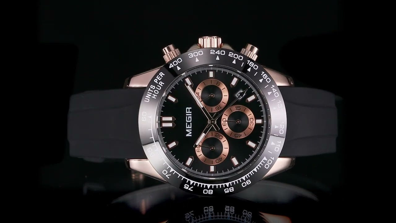 MEGIR Sports Mens Watches Top Brand Men Luxury Military Quartz Watch Silicone Luminous Chronograph Man Clock Wrist Watch 8104-12