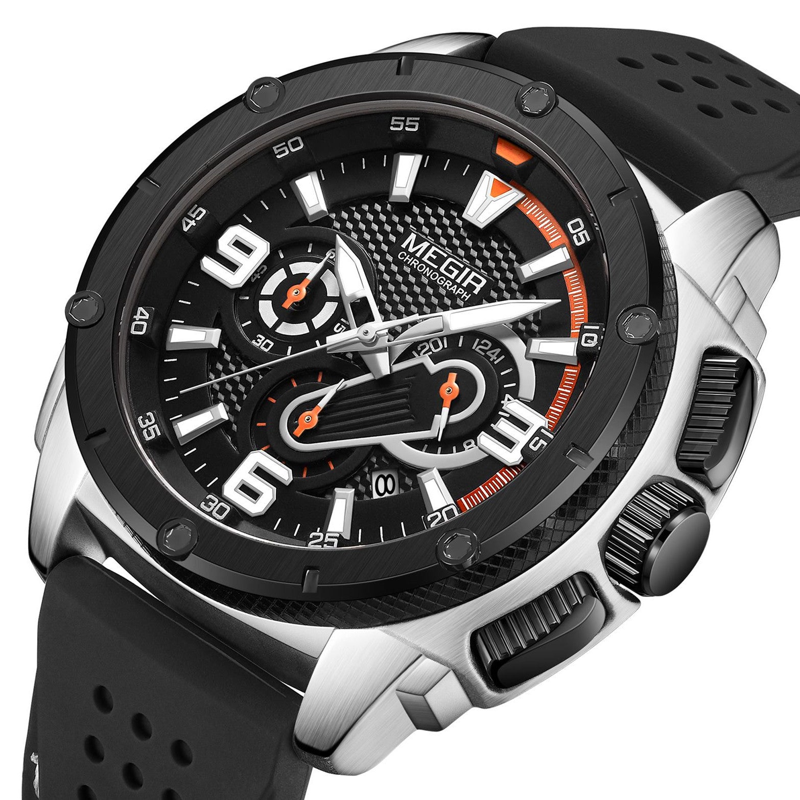 MEGIR Mens Watches Top Brand Luxury Silicone Sports Military Watch Waterproof Quartz Clock Men Chronograph Man Wristwatch 2147-10