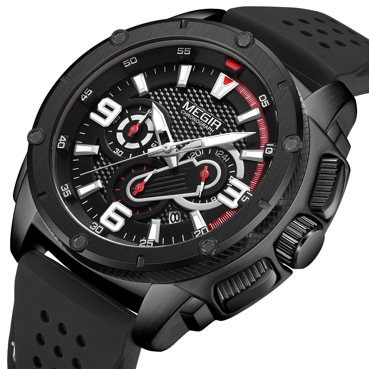 MEGIR Mens Watches Top Brand Luxury Silicone Sports Military Watch Waterproof Quartz Clock Men Chronograph Man Wristwatch 2147-11