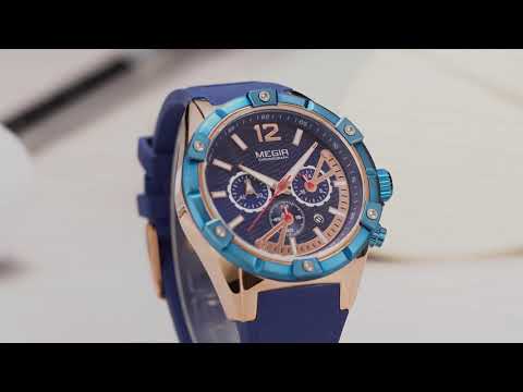 MEGIR Fashion Mens Watches Top Brand Luxury Silicone Sport Military Watch Chronograph Date Waterproof Wristwatch Male Clock 2083-13