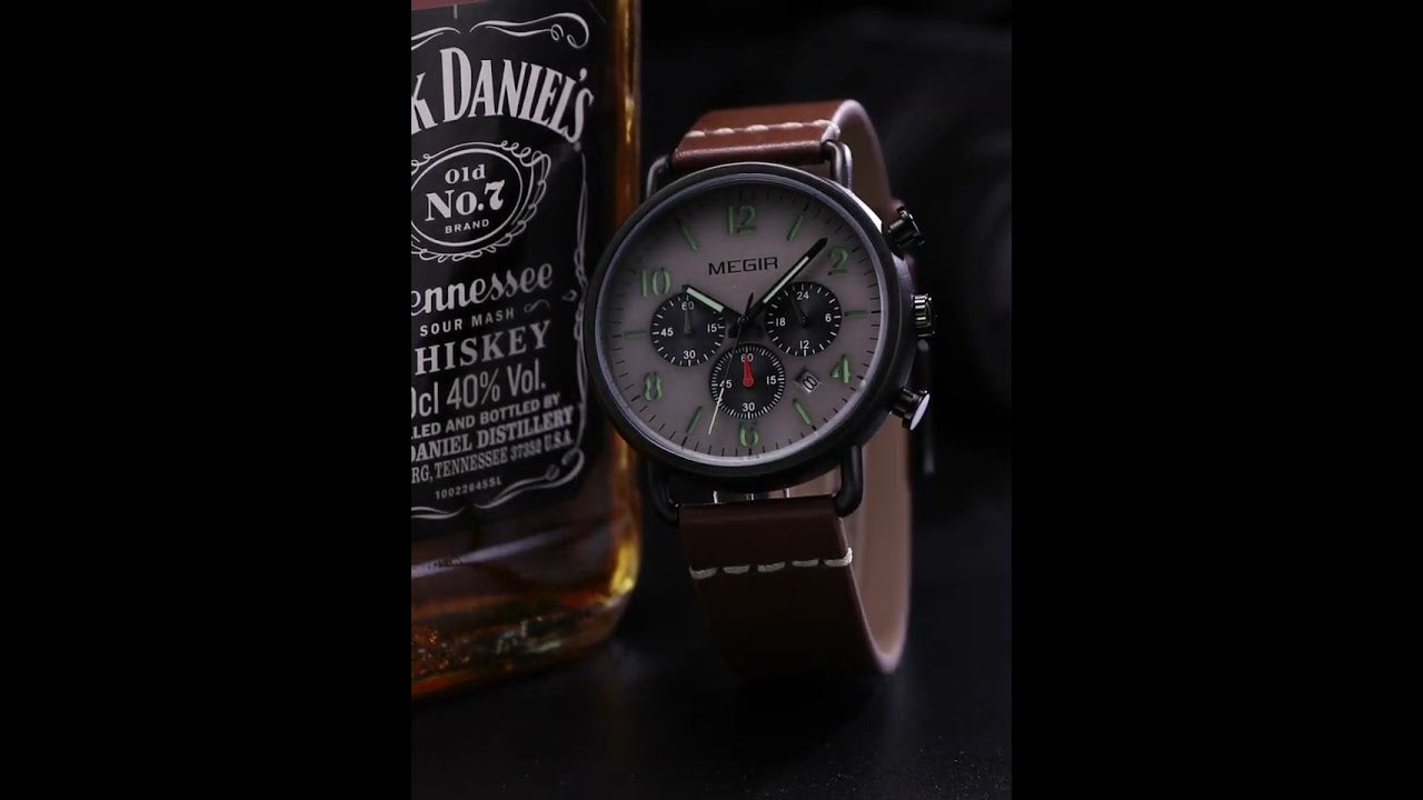 MEGIR Fashion Mens Watches Luxury Sport Quartz Wrist Watch Steel Mesh Business Casual Watches Calendar Leather Band Man Clock-14