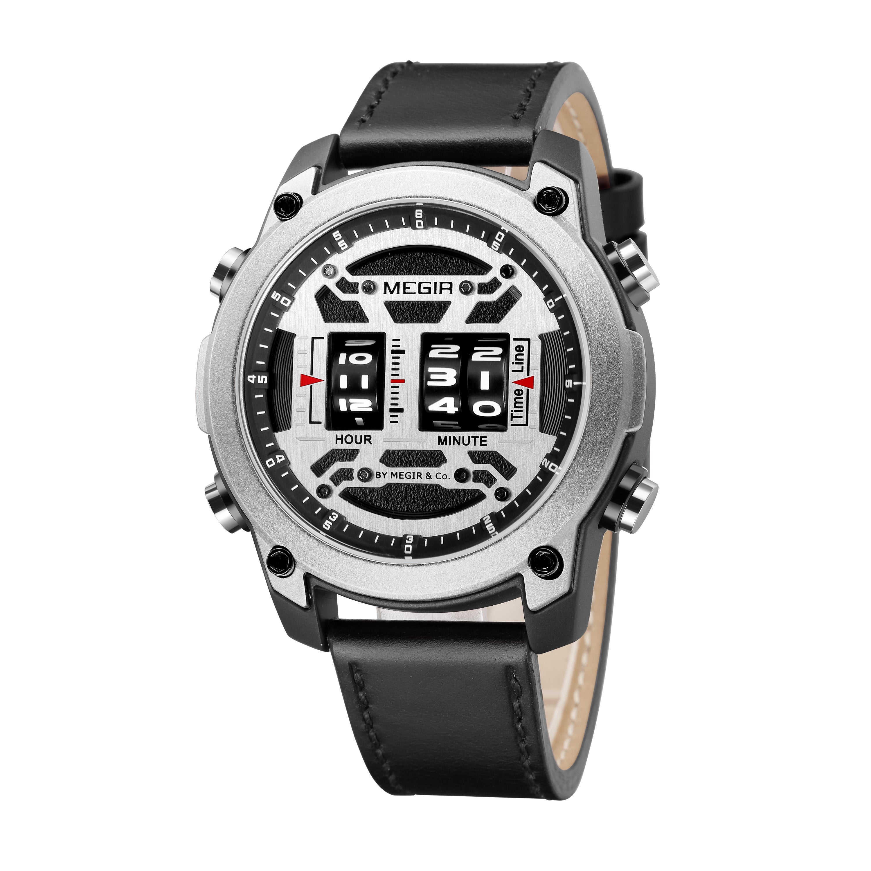 MEGIR Men's Watch Roller Business Casual Wristwatch Leather Fashion Sports Quartz Watch Chronograph Waterproof Male Clock 2142-6