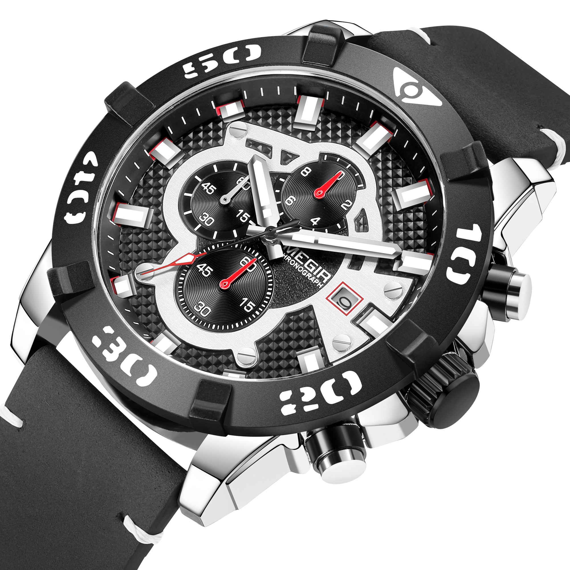 MEGIR Men Watches Fashion Luxury Big Dial Sports Watches Waterproof Quartz Wristwatch Chronograph Man Casual Luminous Clock 2136-4