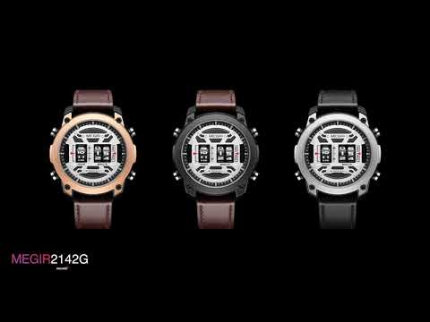 MEGIR Men's Watch Roller Business Casual Wristwatch Leather Fashion Sports Quartz Watch Chronograph Waterproof Male Clock 2142-14