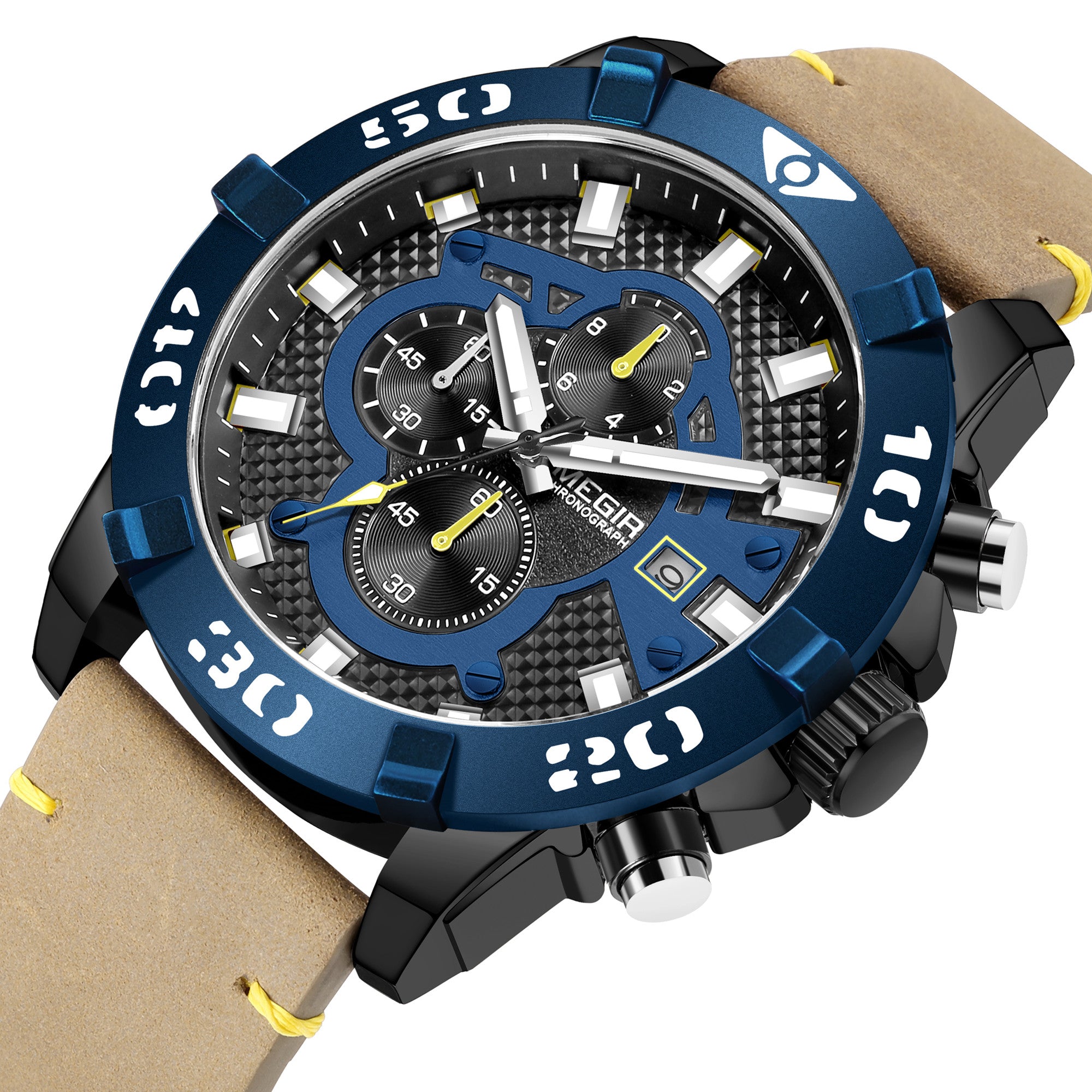 MEGIR Men Watches Fashion Luxury Big Dial Sports Watches Waterproof Quartz Wristwatch Chronograph Man Casual Luminous Clock 2136-5