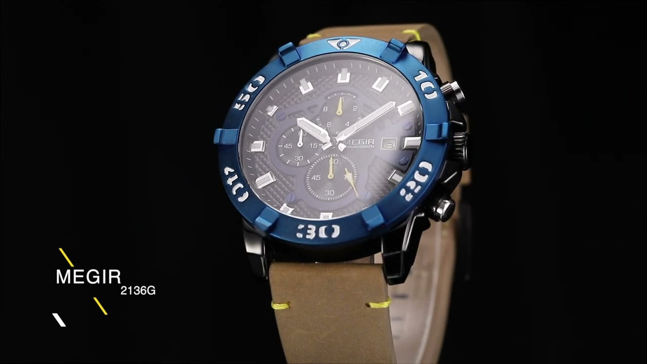 MEGIR Men Watches Fashion Luxury Big Dial Sports Watches Waterproof Quartz Wristwatch Chronograph Man Casual Luminous Clock 2136-13