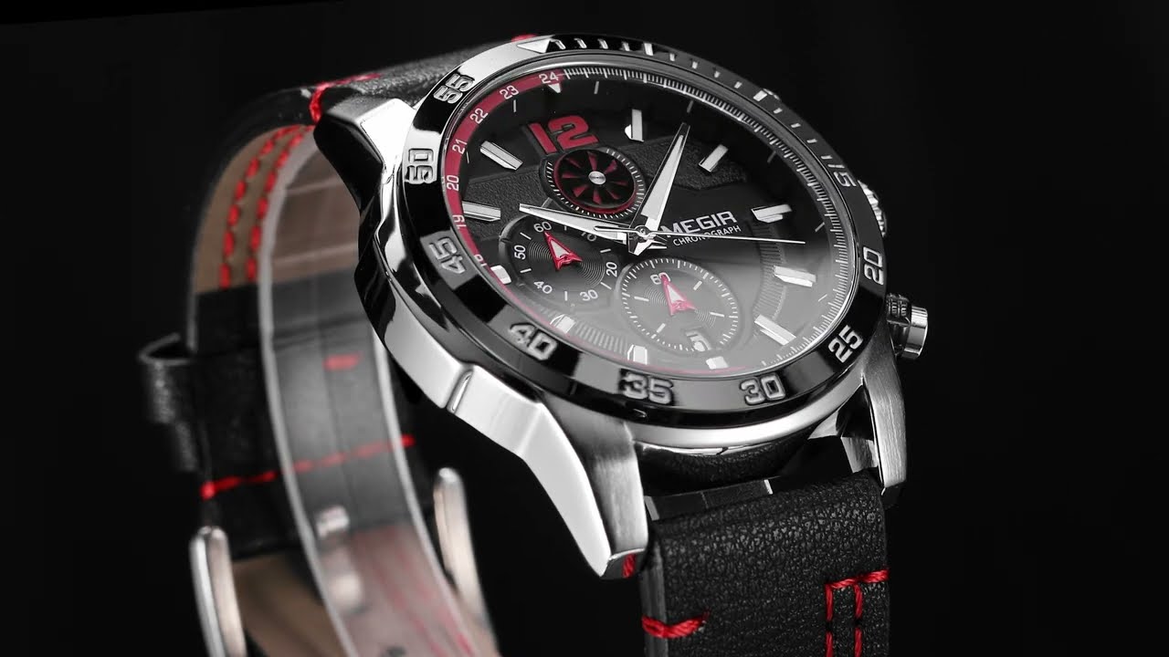 MEGIR Black Luxury Men's Wrist Watch Man Leather Strap Waterproof Chronograph Sports Men Watches Clock Hour Quartz Wristwatches-10