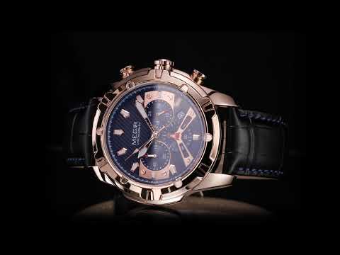 MEGIR Sport Watches for Men Fashion Luxury Military Quartz Wristwatch Leather Waterproof Man Chronograph Clock Relogio Masculino-13