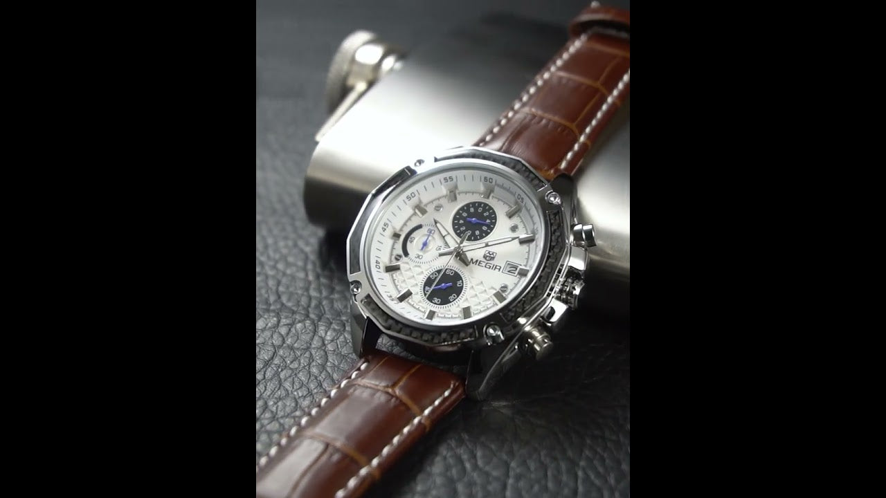 MEGIR Fashion Luxury Sport Watches Luxury Brand Waterproof Leather Chronograph Quartz Military Wristwatch Clock for Men 2015-14