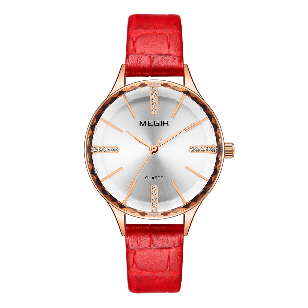 MEGIR Luxury Woman Wristwatch Elegant Waterproof Leather Strap Female Quartz Watches Dress Diamond Wrist Watch for Ladies Gift-5