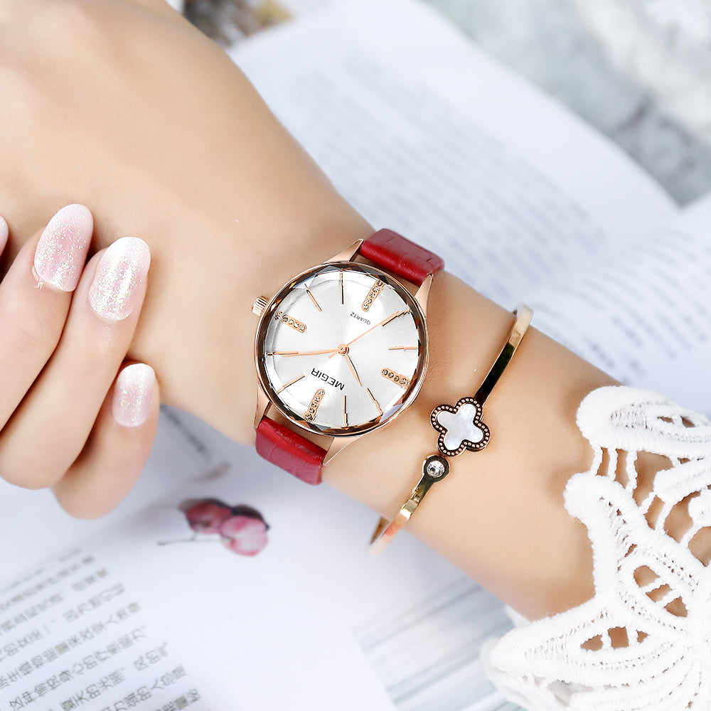 MEGIR Luxury Woman Wristwatch Elegant Waterproof Leather Strap Female Quartz Watches Dress Diamond Wrist Watch for Ladies Gift-1