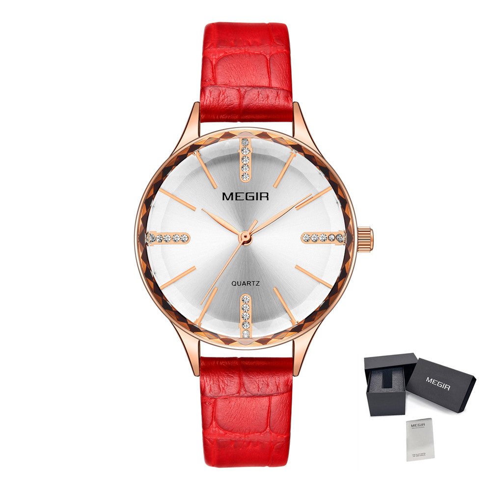 MEGIR Luxury Woman Wristwatch Elegant Waterproof Leather Strap Female Quartz Watches Dress Diamond Wrist Watch for Ladies Gift-7