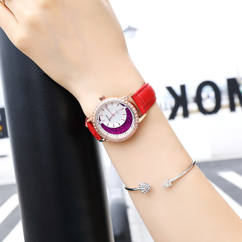 MEGIR Diamond Women Luxury Watch Elegant Ladies Quartz Wristwatch Female Bracelet Watches Waterproof Red Leather Dress Clock-1