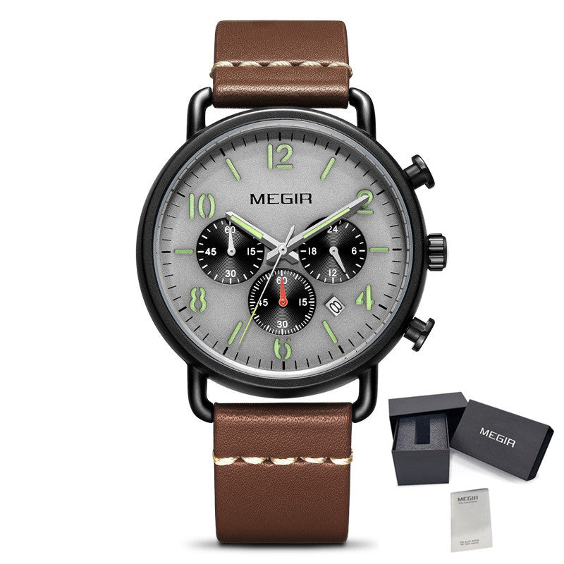 MEGIR Fashion Mens Watches Luxury Sport Quartz Wrist Watch Steel Mesh Business Casual Watches Calendar Leather Band Man Clock-16