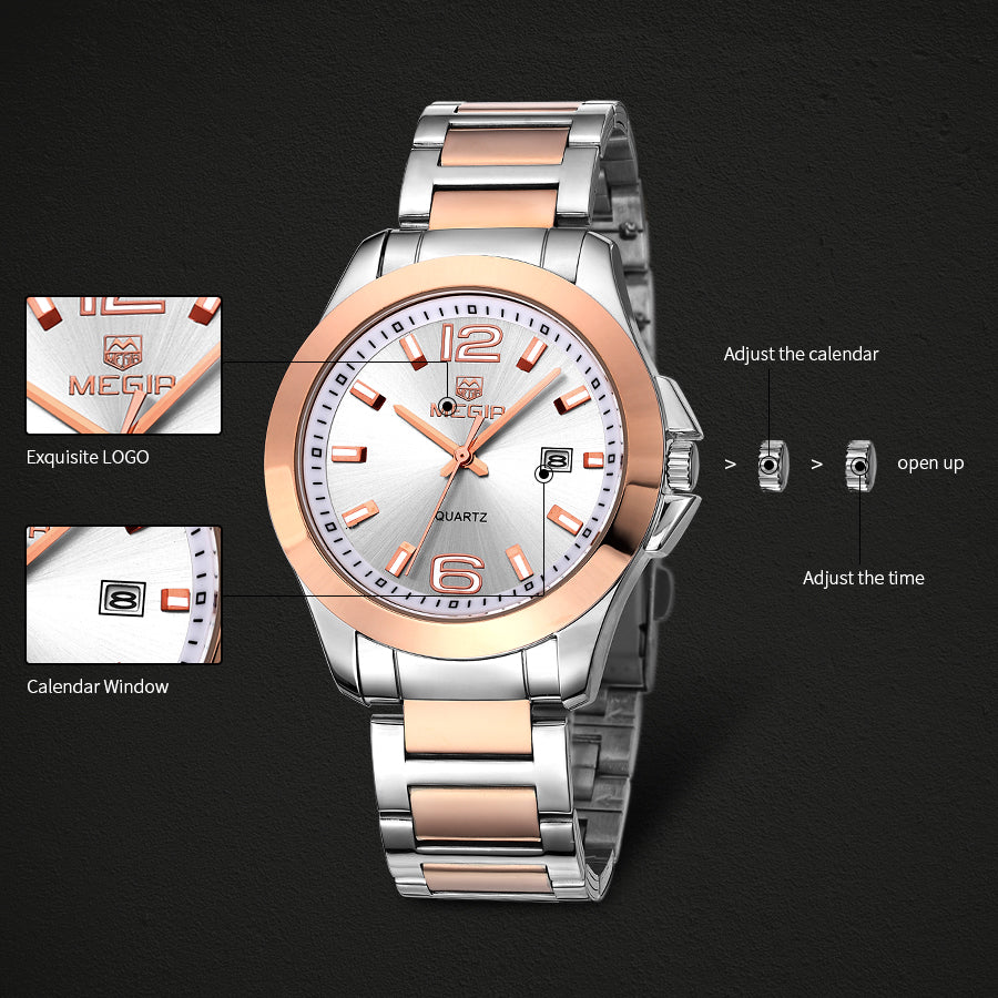 MEGIR Fashion Mens Watches for Men Top Brand Luxury Luminous Clock Steel Quartz Business Wristwatch Calendar Reloj Hombre 5006G-10