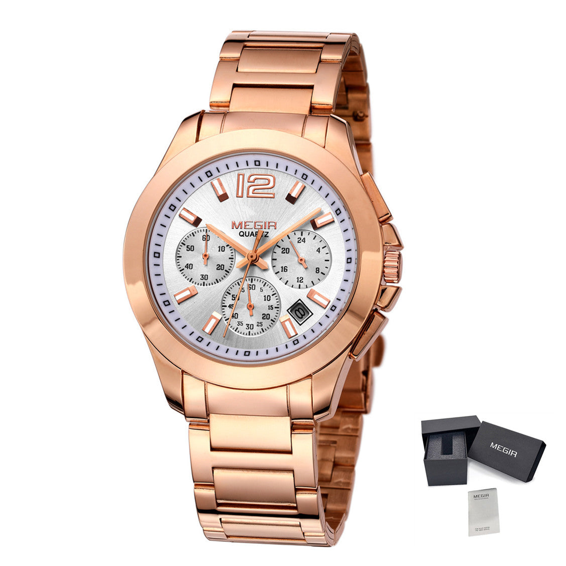 MEGIR Fashion Mens Watches for Men Top Brand Luxury Luminous Clock Steel Quartz Business Wristwatch Calendar Reloj Hombre 5006G-12