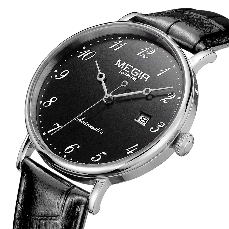 MEGIR Luxury Automatic Mechanical Watch for Men Large Dial Sapphire Leather Strap Male Wristwatch Sports Waterproof Date Clock 62012-7