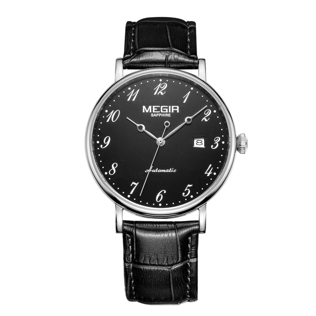 MEGIR Luxury Automatic Mechanical Watch for Men Large Dial Sapphire Leather Strap Male Wristwatch Sports Waterproof Date Clock 62012-6