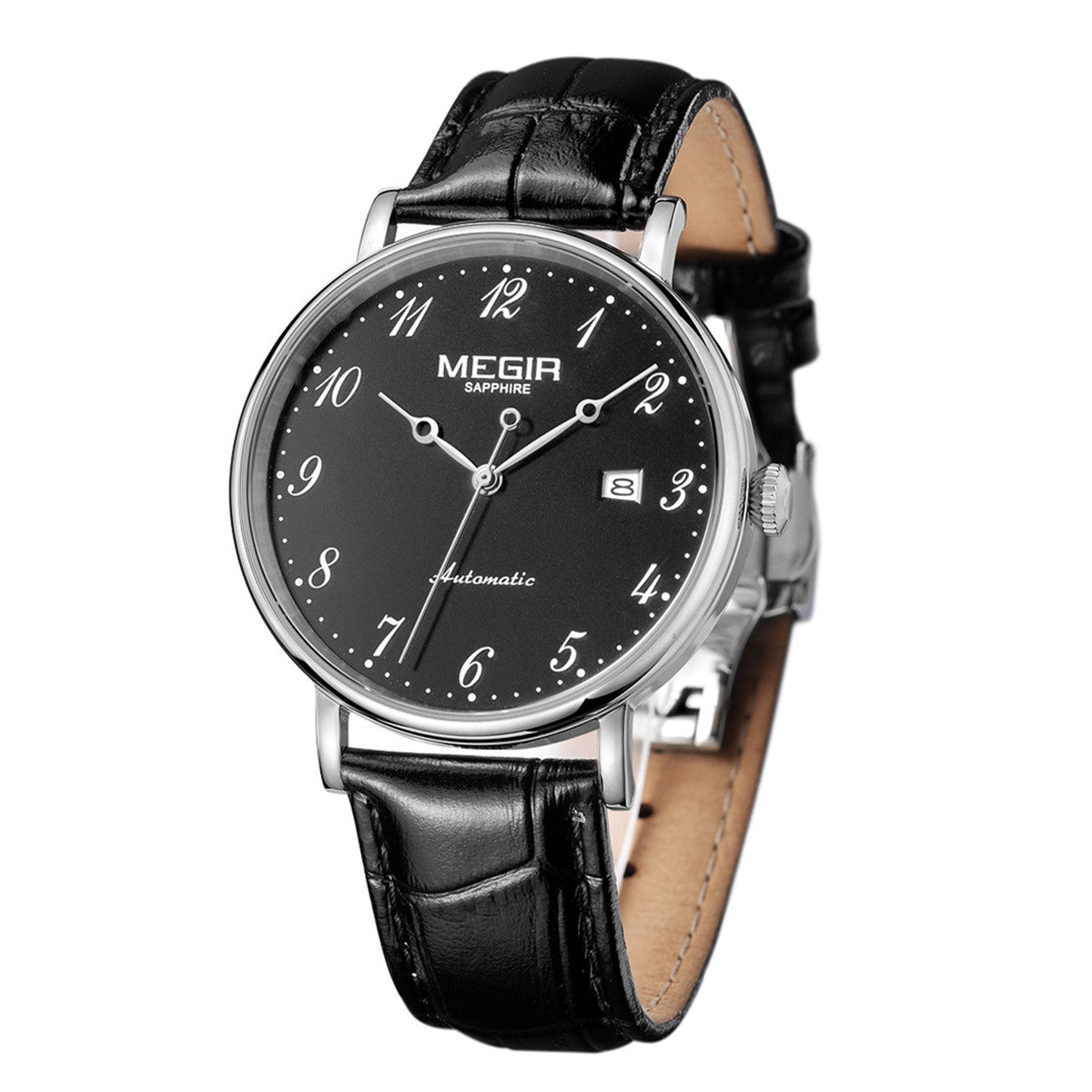 MEGIR Luxury Automatic Mechanical Watch for Men Large Dial Sapphire Leather Strap Male Wristwatch Sports Waterproof Date Clock 62012-5