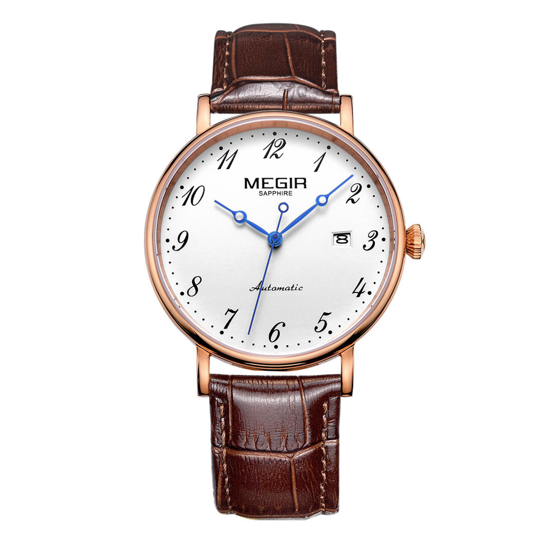 MEGIR Luxury Automatic Mechanical Watch for Men Large Dial Sapphire Leather Strap Male Wristwatch Sports Waterproof Date Clock 62012-9
