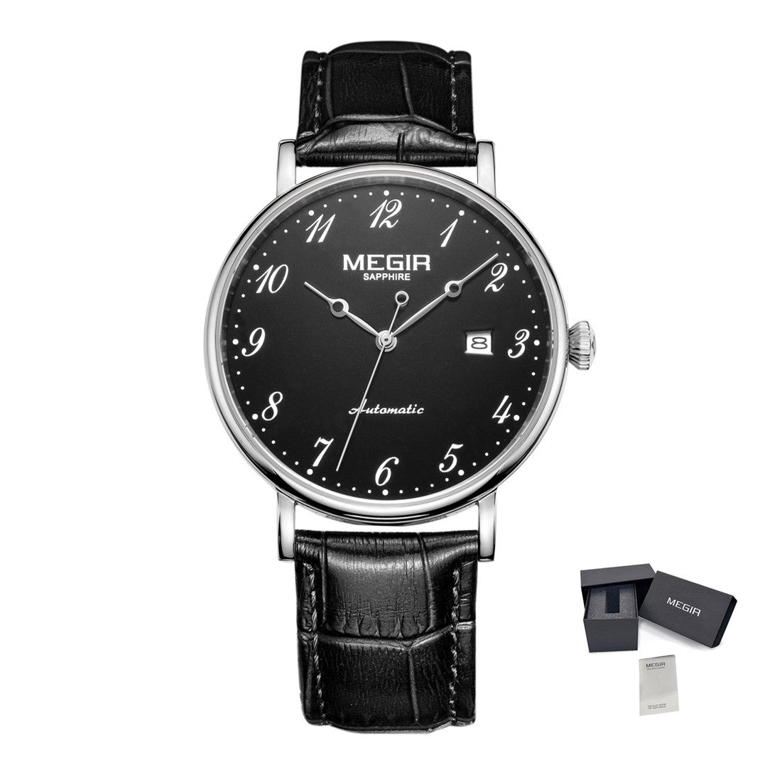 MEGIR Luxury Automatic Mechanical Watch for Men Large Dial Sapphire Leather Strap Male Wristwatch Sports Waterproof Date Clock 62012-14