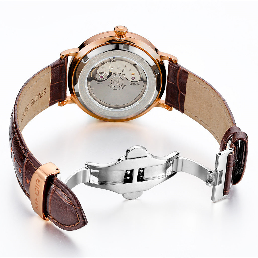 MEGIR Luxury Automatic Mechanical Watch for Men Large Dial Sapphire Leather Strap Male Wristwatch Sports Waterproof Date Clock 62012-11