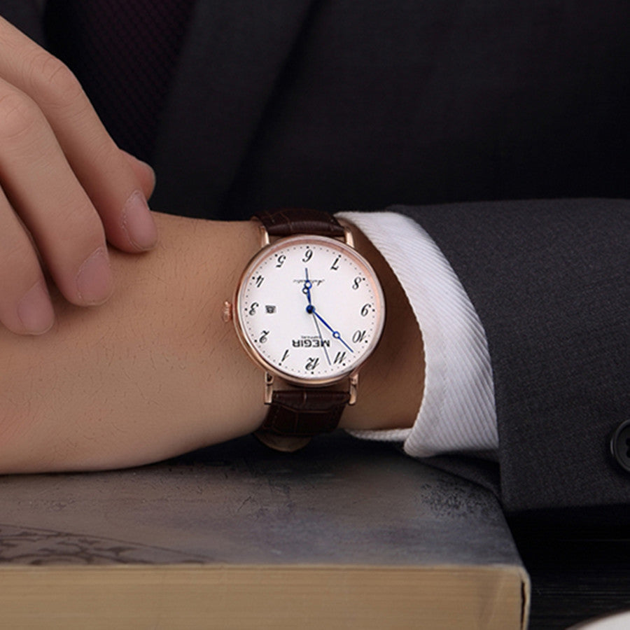 MEGIR Luxury Automatic Mechanical Watch for Men Large Dial Sapphire Leather Strap Male Wristwatch Sports Waterproof Date Clock 62012-1