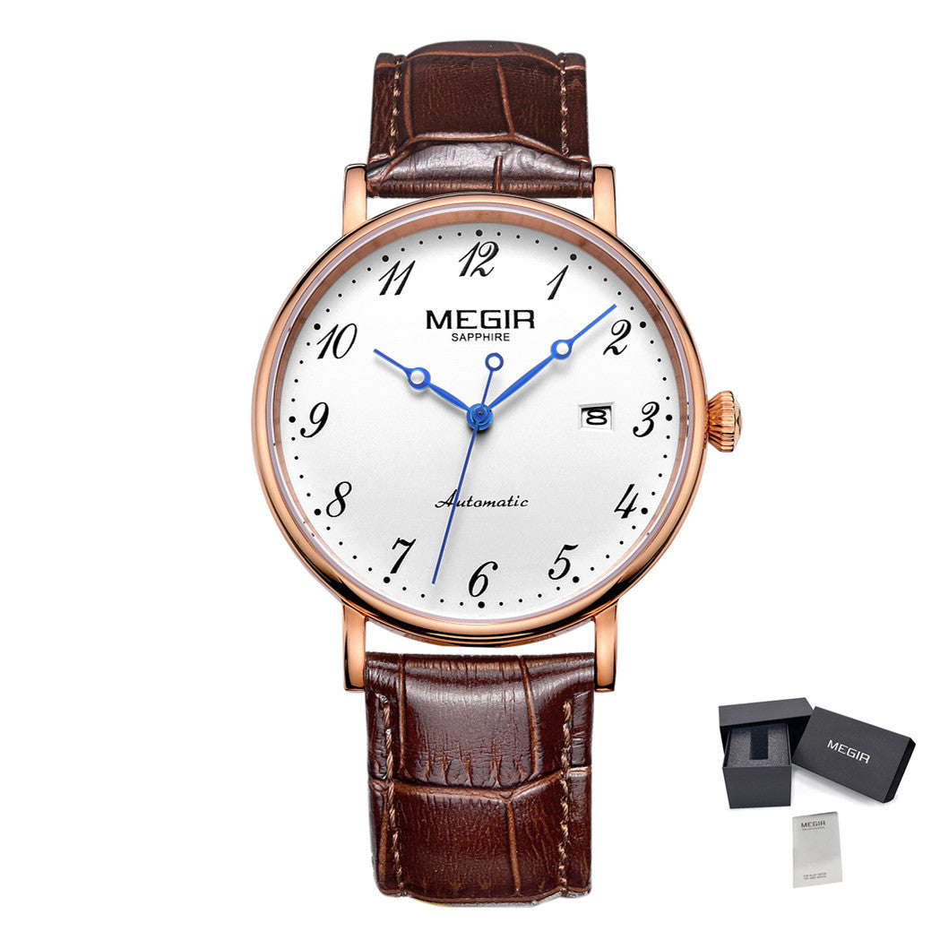 MEGIR Luxury Automatic Mechanical Watch for Men Large Dial Sapphire Leather Strap Male Wristwatch Sports Waterproof Date Clock 62012-13