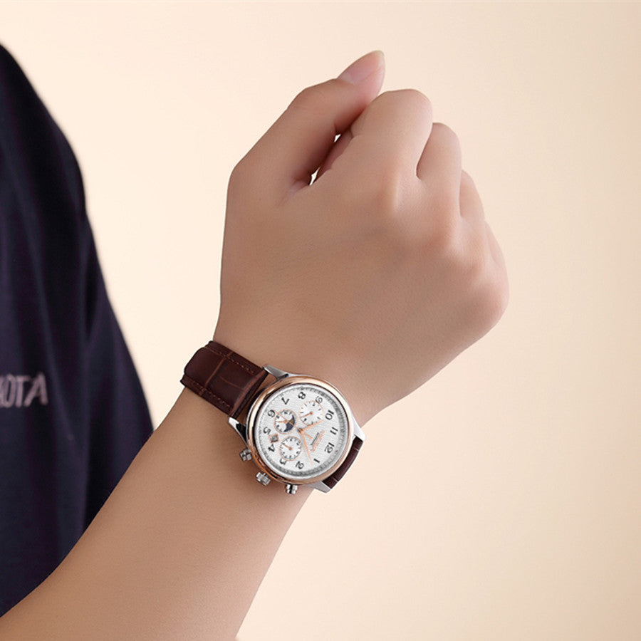 MEGIR Men Automatic Mechanical Watches Moon Phase Brown Leather Casual Business Wristwatch Sapphire Date Clock Montre Homme 62046-2