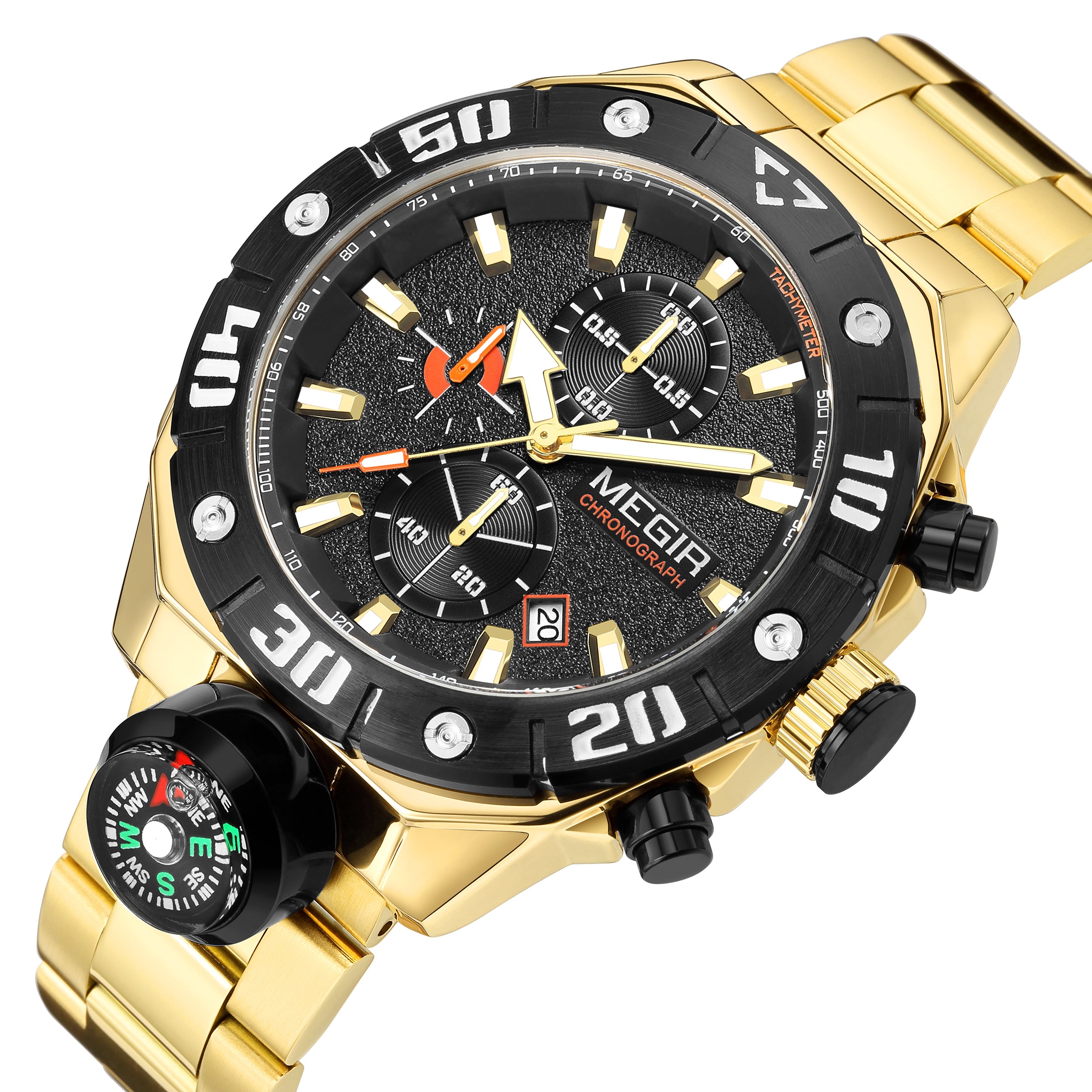 MEGIR Watch Top Brand Luxury Business Quartz Watches Chronograph Stainless Steel Calendar Luminous Clock WristWatch Montre Homme-10