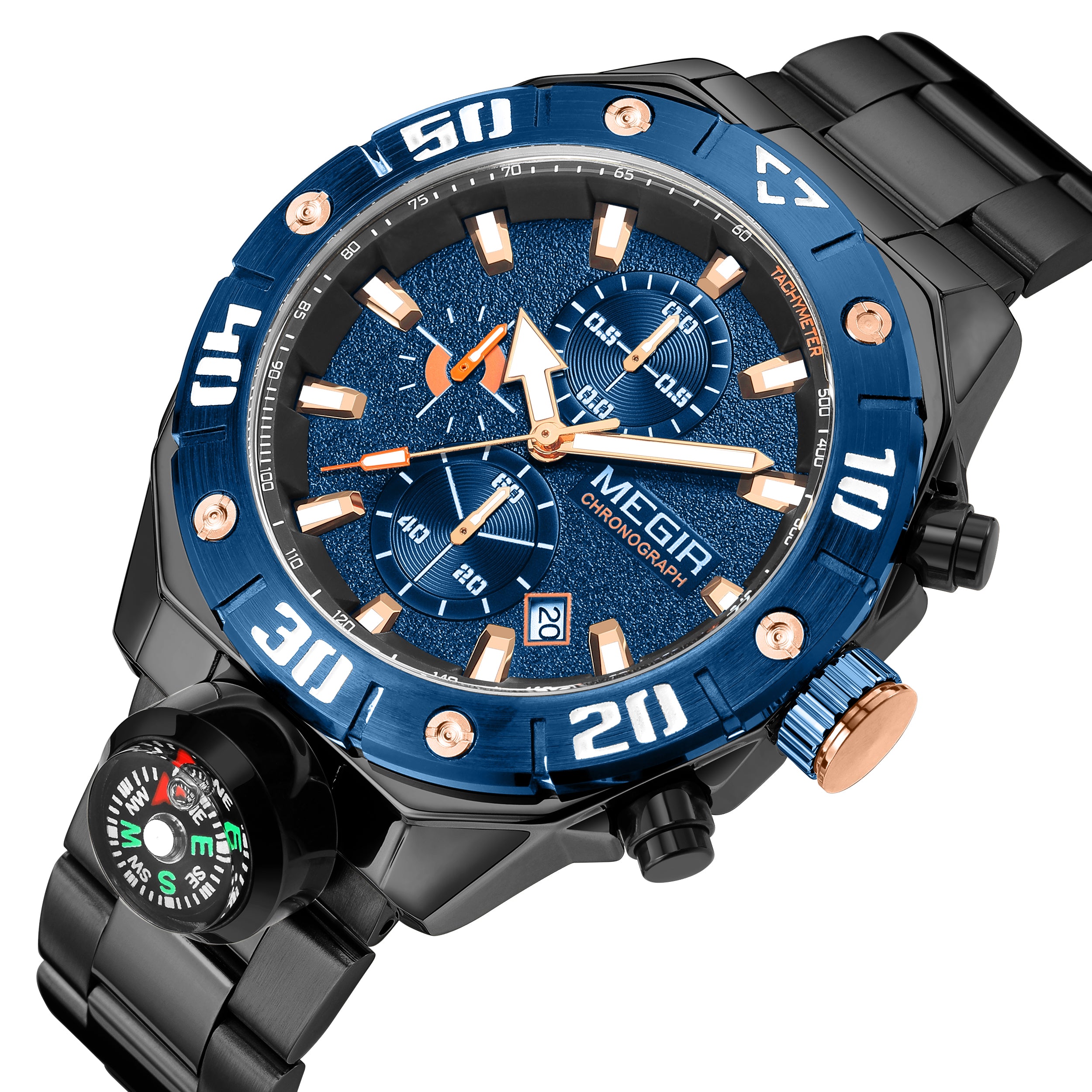 MEGIR Watch Top Brand Luxury Business Quartz Watches Chronograph Stainless Steel Calendar Luminous Clock WristWatch Montre Homme-13