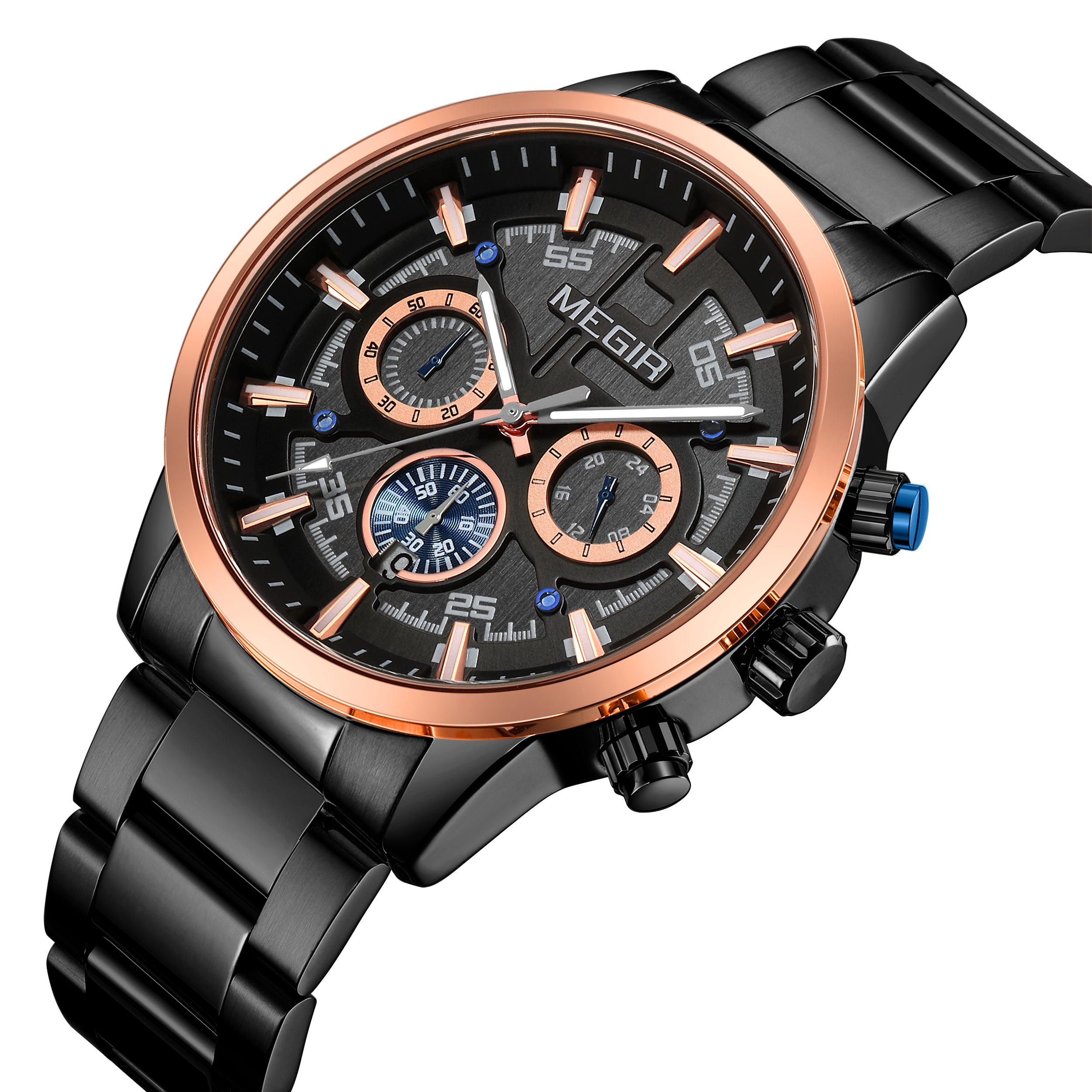 MEGIR Luxury Watch Mens Business Watches Calendar Stainless Steel Quartz Wrist Watch Clock Casual Chronograph Relogio Masculino-14