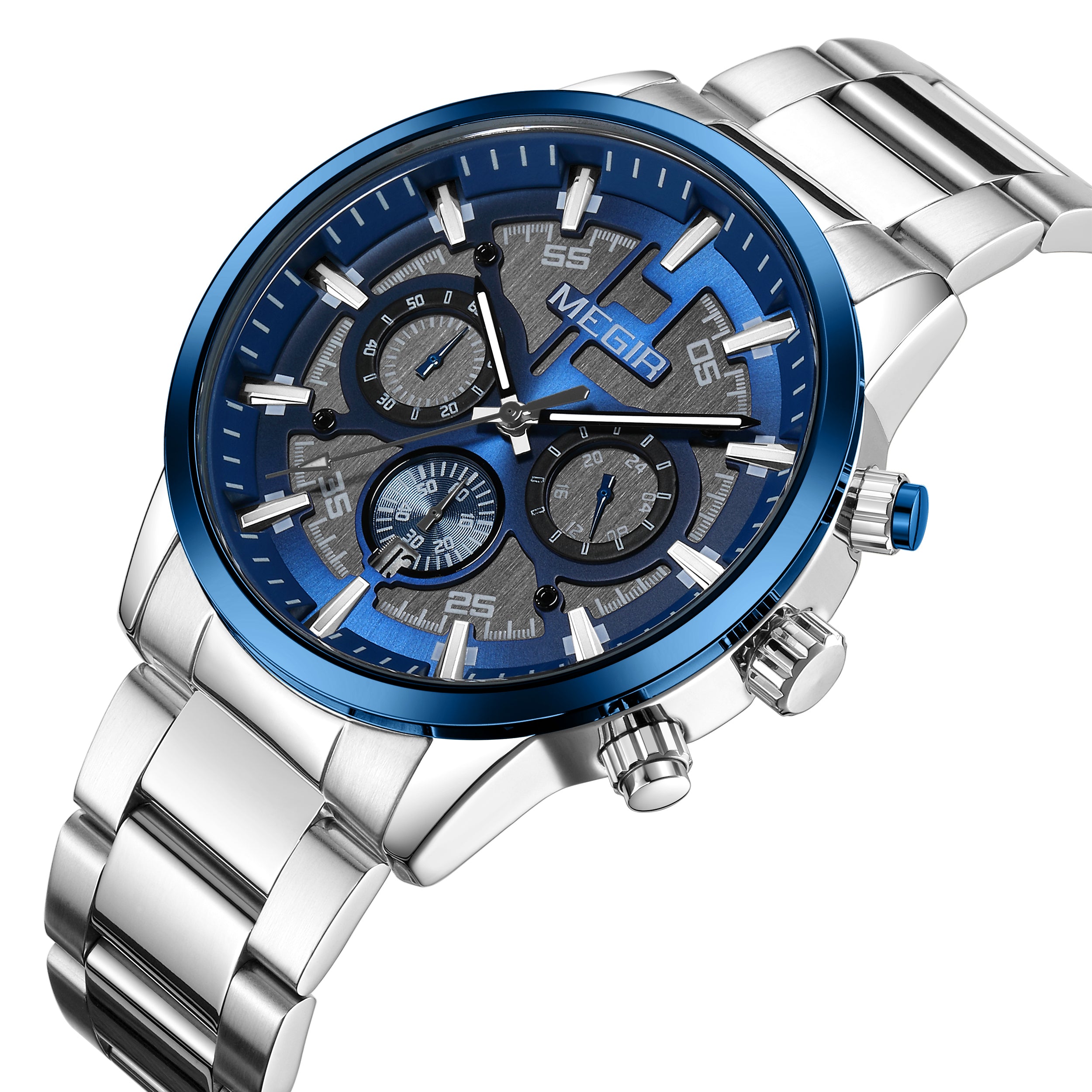 MEGIR Luxury Watch Mens Business Watches Calendar Stainless Steel Quartz Wrist Watch Clock Casual Chronograph Relogio Masculino-12