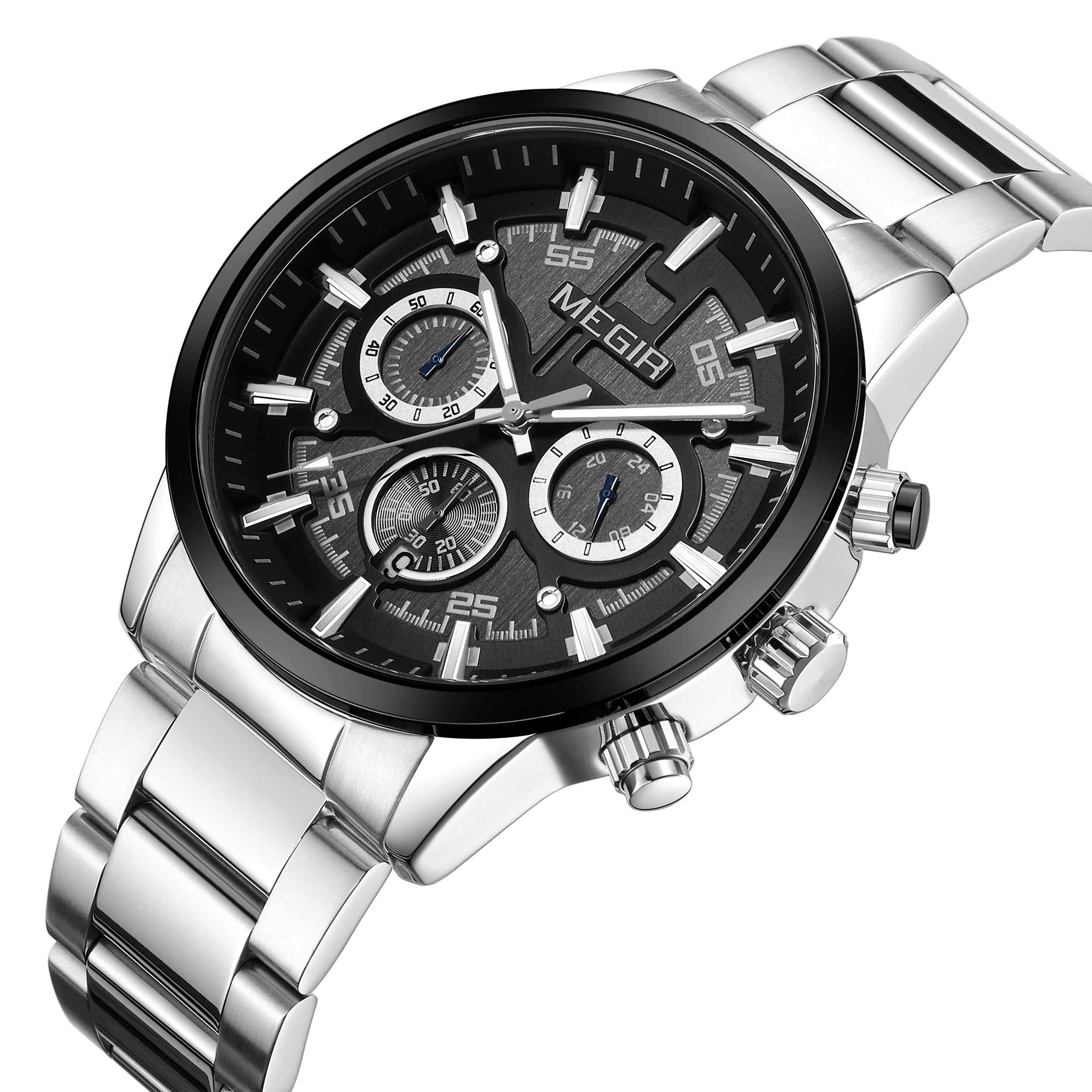 MEGIR Luxury Watch Mens Business Watches Calendar Stainless Steel Quartz Wrist Watch Clock Casual Chronograph Relogio Masculino-13