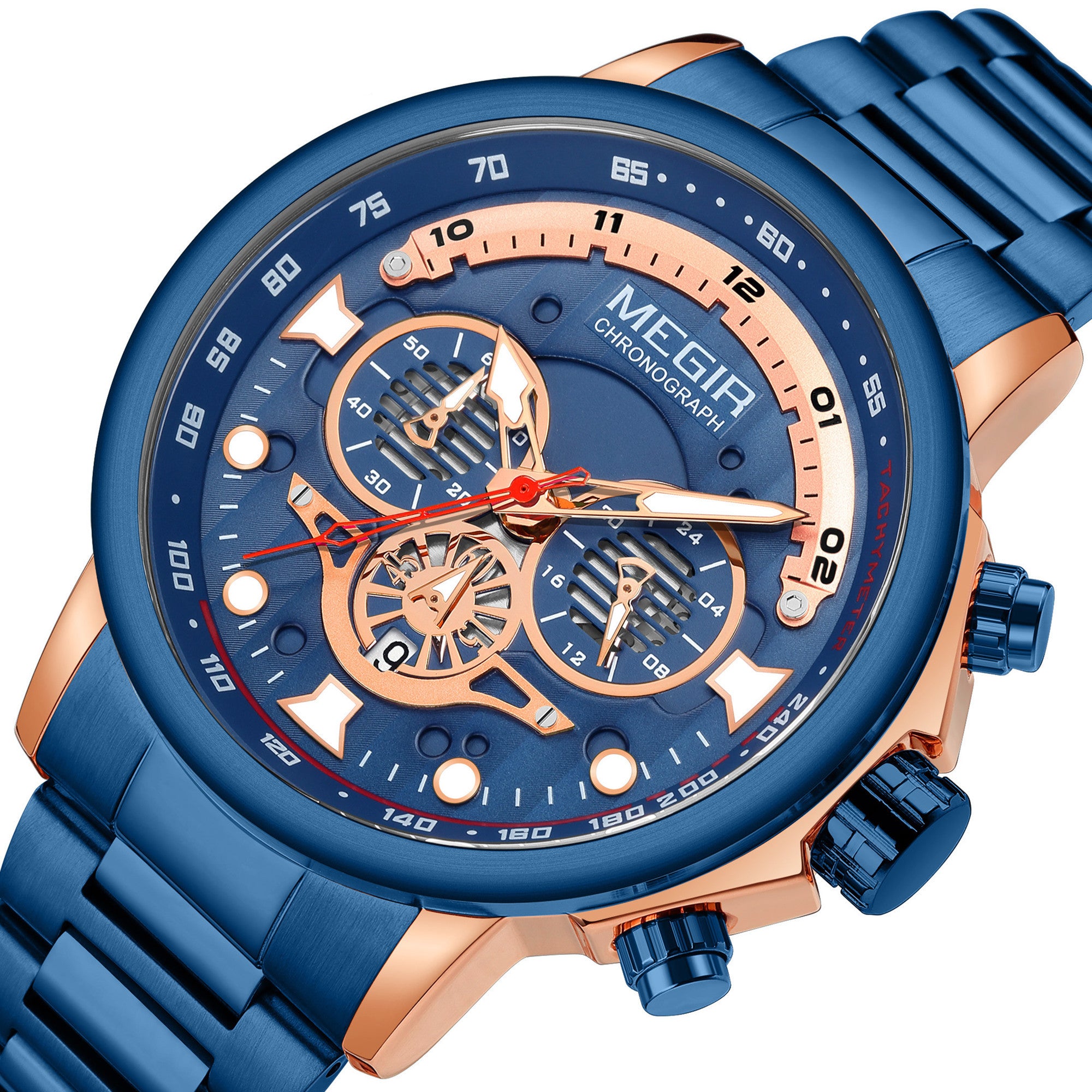 MEGIR Luxury Men Watches Stainless Steel Quartz Wristwatches Fashion Men Business Watch Clock Male Chronograph Relogio Masculino-17