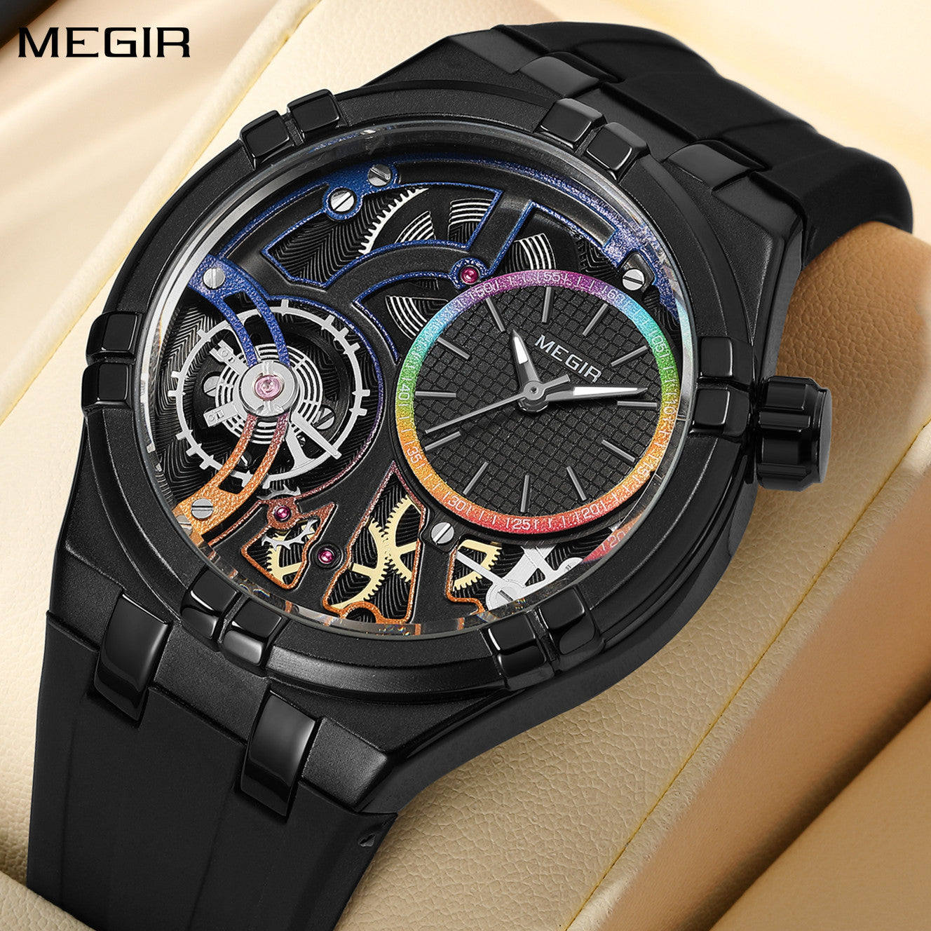 MEGIR Luxury Brand Men Watch Waterproof Quartz Sport Wristwatch Luminous Hands Hollow Casual Silicone Clock Relogio Masculino-0