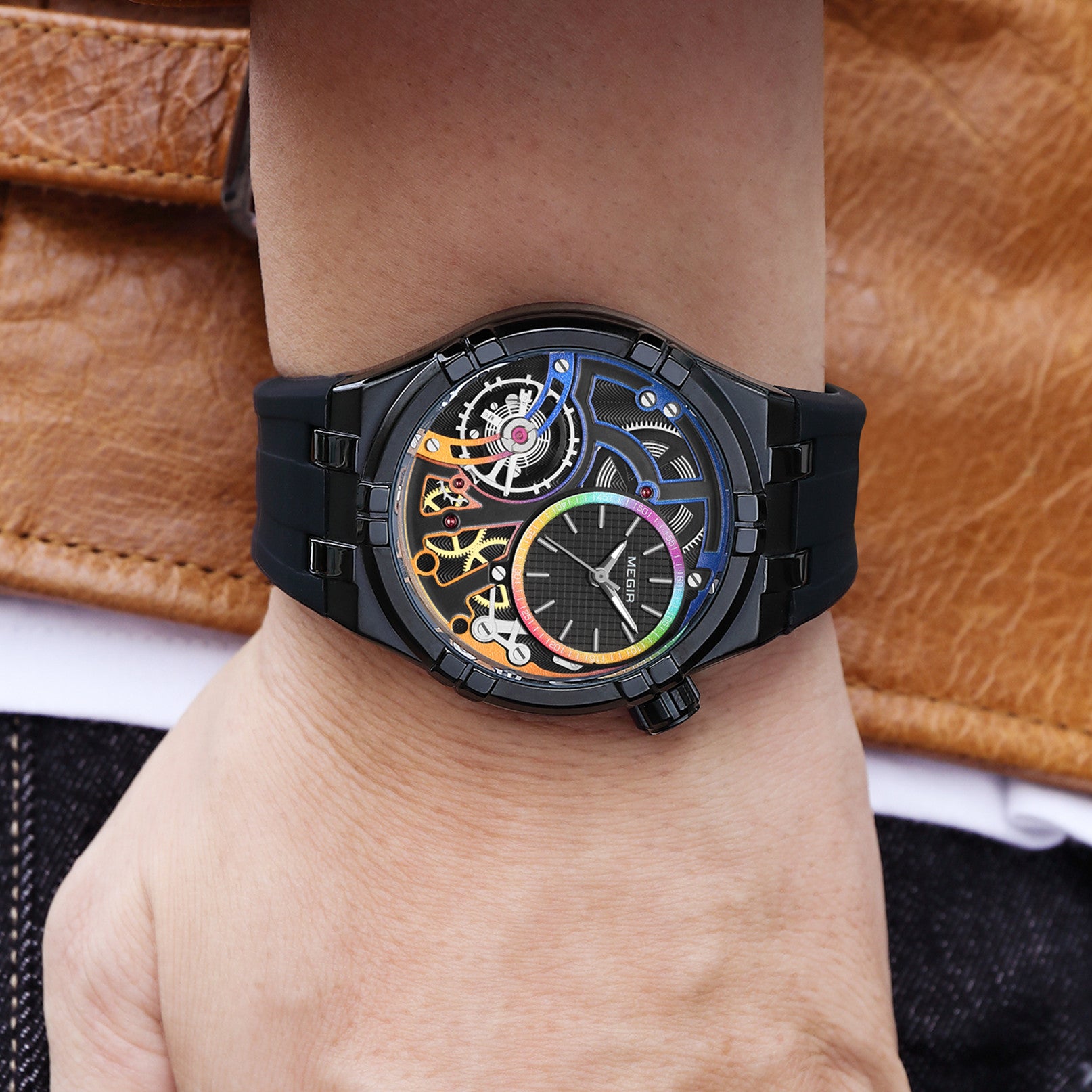 MEGIR Luxury Brand Men Watch Waterproof Quartz Sport Wristwatch Luminous Hands Hollow Casual Silicone Clock Relogio Masculino-1