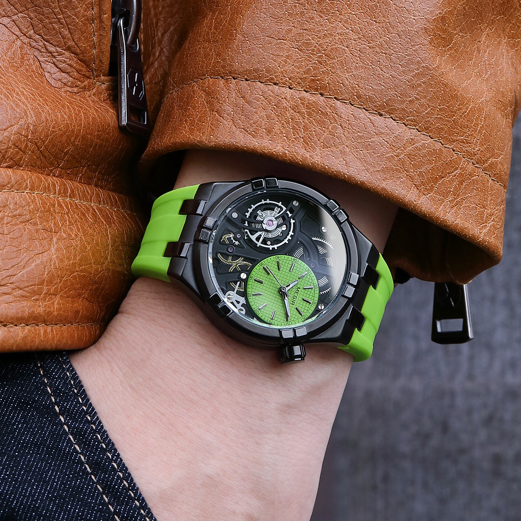 MEGIR Luxury Brand Men Watch Waterproof Quartz Sport Wristwatch Luminous Hands Hollow Casual Silicone Clock Relogio Masculino-4