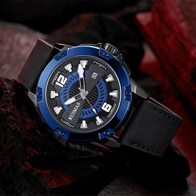 RUIMAS Luxury Men Watches Leather Strap Sport Casual Wristwatches Waterproof Luminous Date Clock Big Dial Montre Homme-5