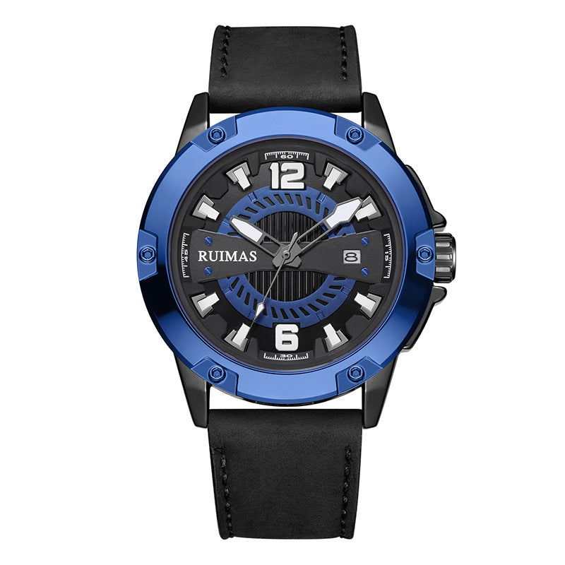 RUIMAS Luxury Men Watches Leather Strap Sport Casual Wristwatches Waterproof Luminous Date Clock Big Dial Montre Homme-7