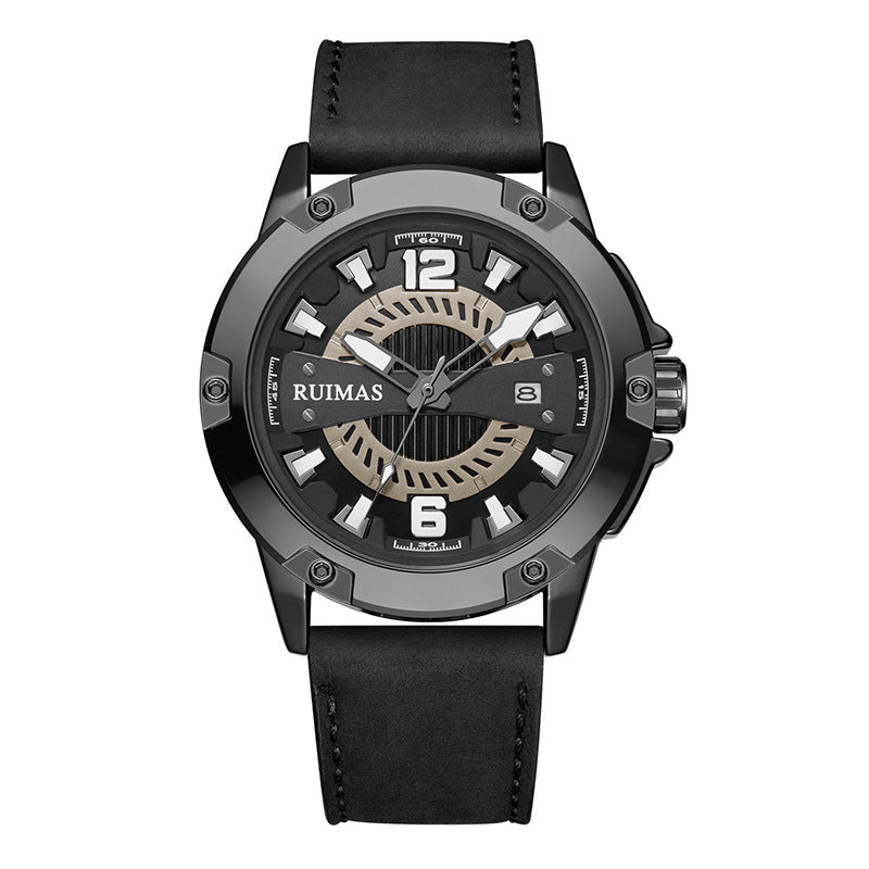 RUIMAS Luxury Men Watches Leather Strap Sport Casual Wristwatches Waterproof Luminous Date Clock Big Dial Montre Homme-8