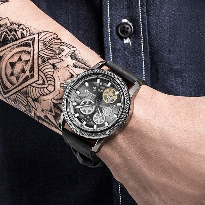 RUIMAS Relogio Masculino Luxury Leather Band Quartz Wristwatch Men Big Dial Moda Watches Waterproof Sport Military Reloj Hombre-2