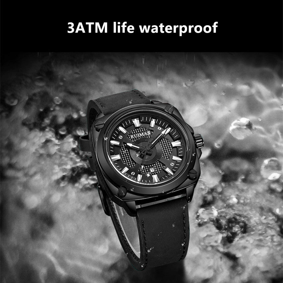RUIMAS Top Brand Fashion Sports Quartz Wrist Watches for Men Waterproof Luminous Leather Band Relogio Masculino with Auto Date-7