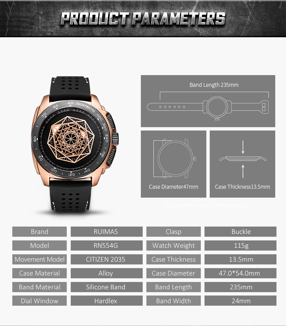 RUIMAS Men Silicone Band Quartz Casual Wrist Watches Large Dial Sport Military Watch Clock Luminous Waterproof Relogio Masculino-4