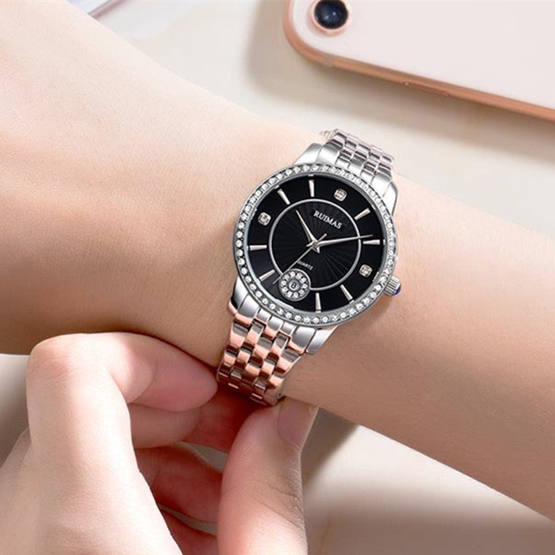 RUIMAS Luxury Women's Wrist Watch Top Brand Fashion Diamond Ladies Quartz Watches Stainless Steel Female Clock Reloj Mujer 556-2