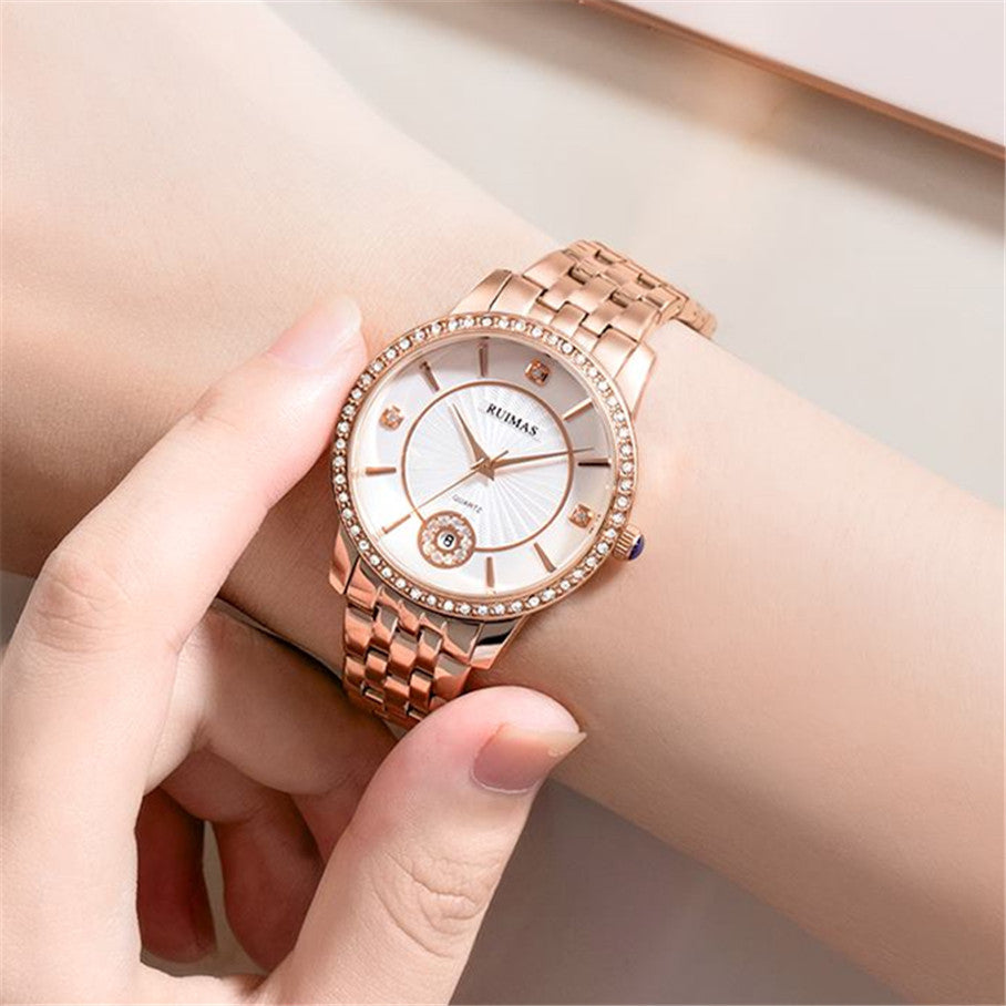 RUIMAS Luxury Women's Wrist Watch Top Brand Fashion Diamond Ladies Quartz Watches Stainless Steel Female Clock Reloj Mujer 556-1
