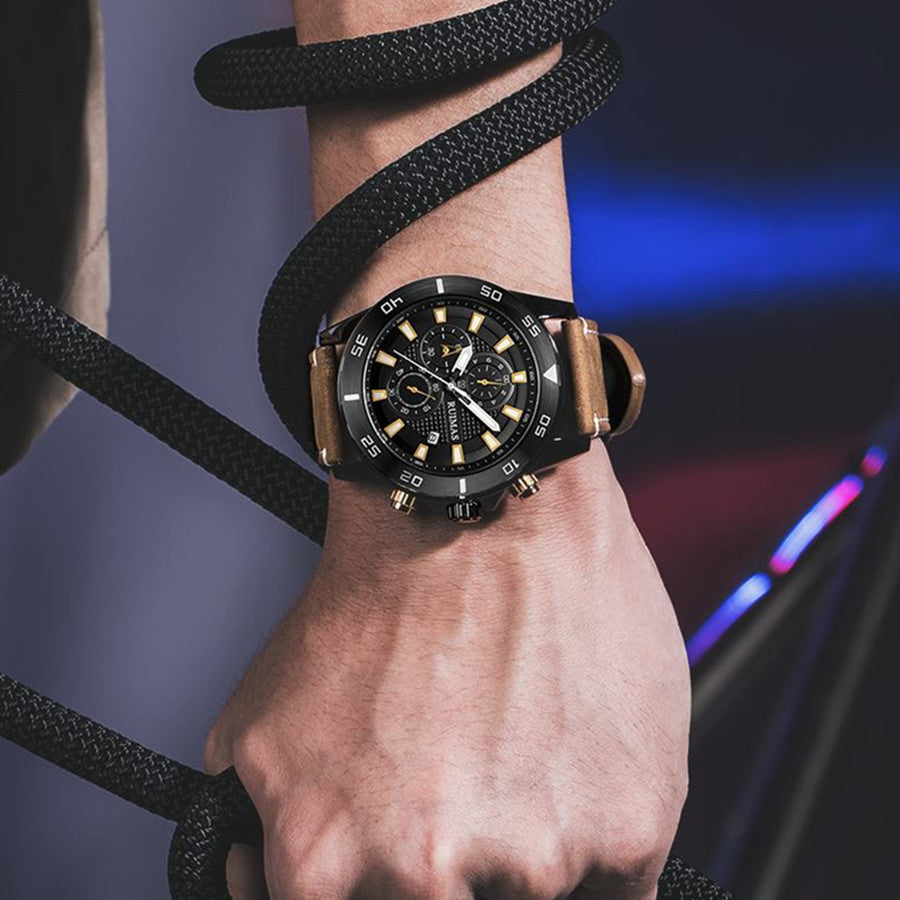 RUIMAS Luxury Brand Mens Watches Quartz Leather Strap Wristwatch Waterproof Clock Sports Large Dial Watch Auto Date Montre Homme-1